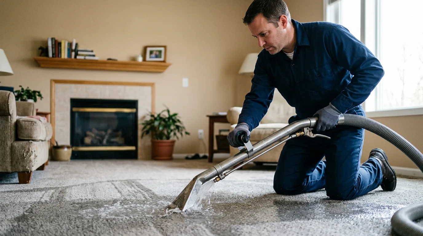 Water damage restoration technician working near Stewartsville, NJ